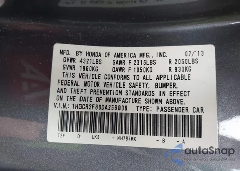 2013 Honda Accord Sdn Ex-L from USA, damaged, VIN 1HGCR2F80DA256006